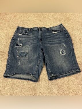Lane Bryant Bermuda Denim Shorts with Distressing and Patchwork